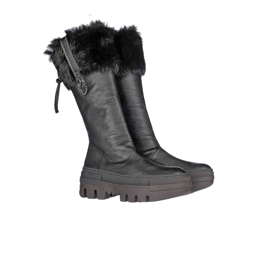 Hot HENRY BEGUELIN Fur Collar Boot Messico Black