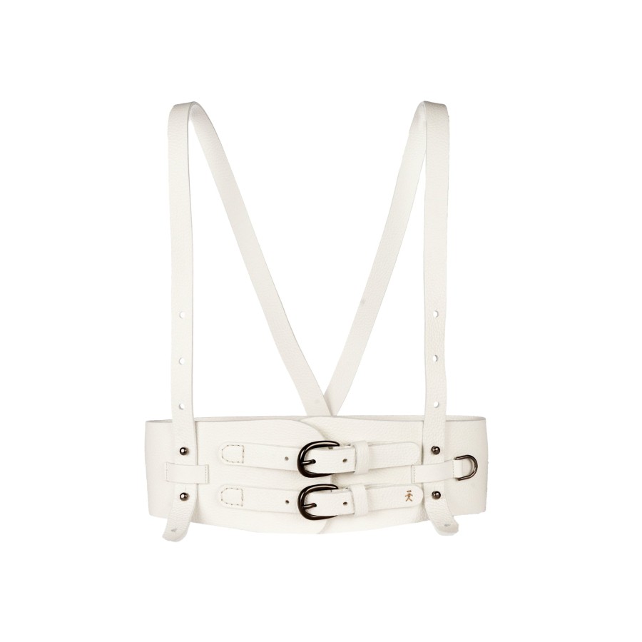 New HENRY BEGUELIN Leather Waist Belt Dandy White