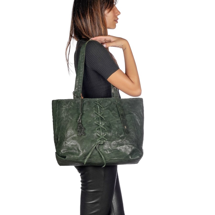 New HENRY BEGUELIN Irina Ricamo Croce Vegetal Wash Forest Green