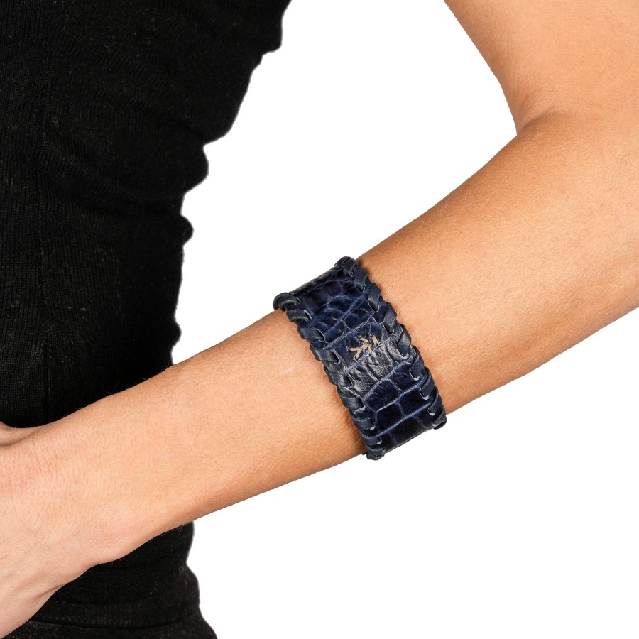 New HENRY BEGUELIN Bracelet Animal Printed Crocodile Deep Blue